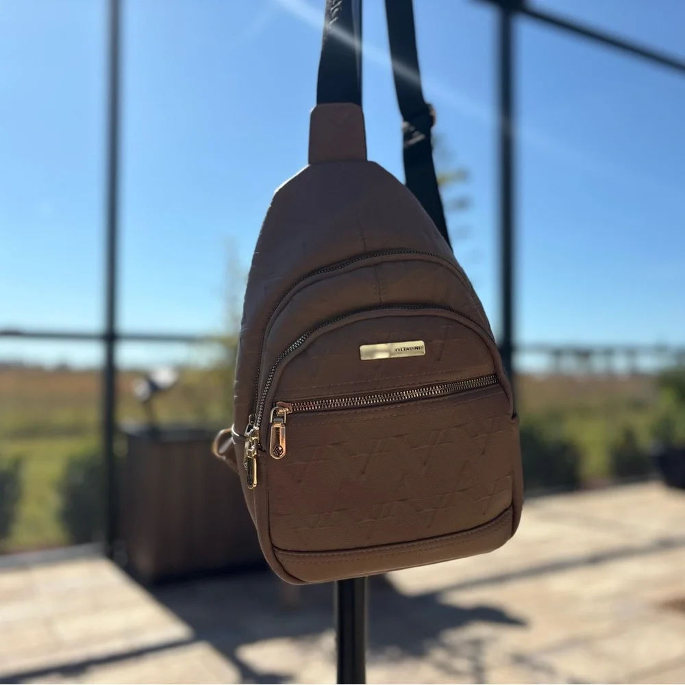 Adrienne Vittadini Brown Quilted Sling Crossbody Bag | Like New Condition